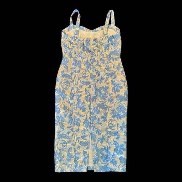FATE, NWT, BLUE FLORAL, JACQUARD MIDI DRESS. ADJUSTABLE STRAPS. SIZE L - Picture 4 of 11